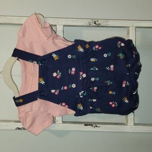 Carter's Dark Blue Floral Romper With Pink Polkadot Top 9 Months